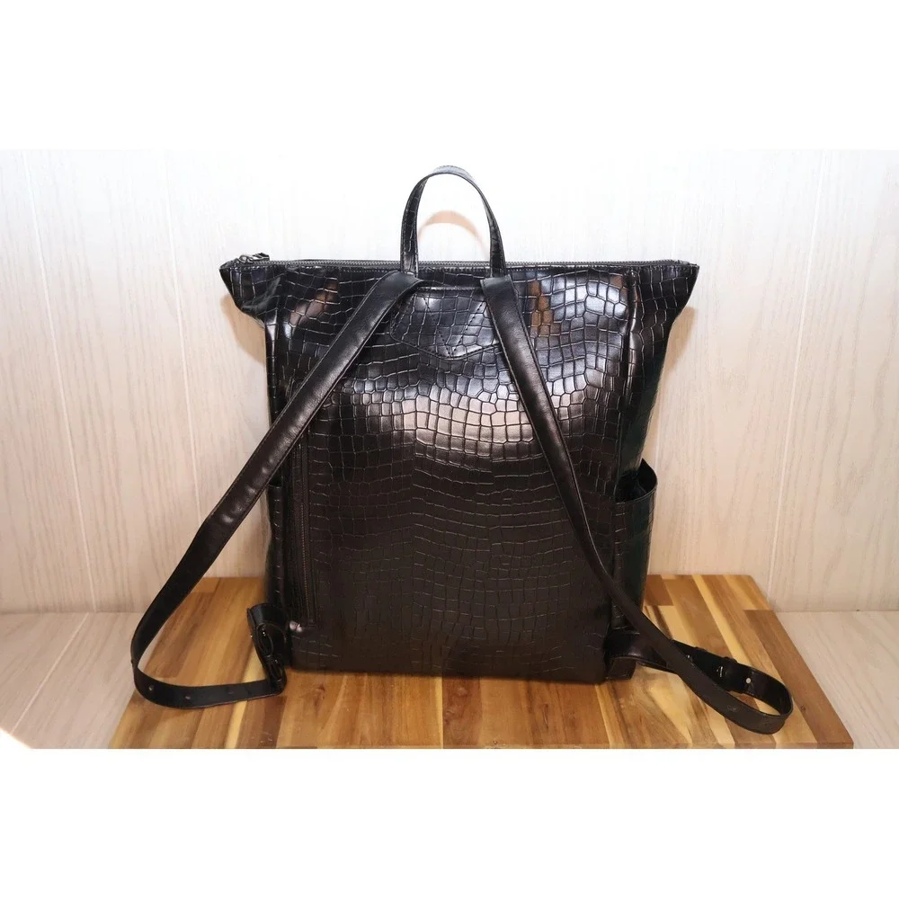 Freshly Picked Classic Diaper Backpack Black Croc Embossed Vegan Leather